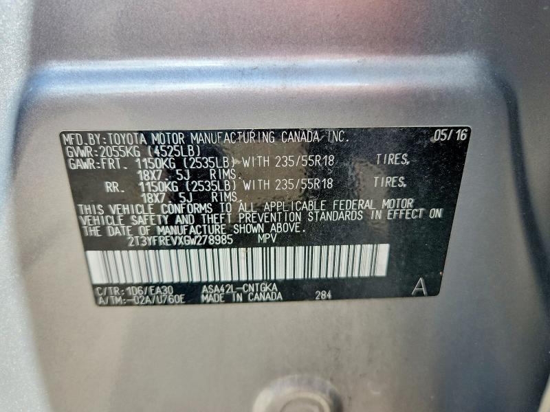 Aukcja sprzedaży 2016 Toyota Rav4, vin: 2T3YFREVXGW278985, numer aukcji: 62007366