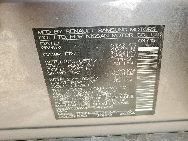 60221996 :رقم المزاد ، KNMAT2MV4FP542246 vin ، 2015 Nissan Rogue مزاد بيع