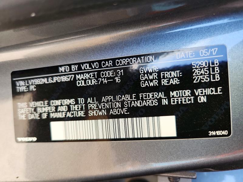 62884206 :رقم المزاد ، LVY992ML6JP018677 vin ، 2018 Volvo S90 مزاد بيع