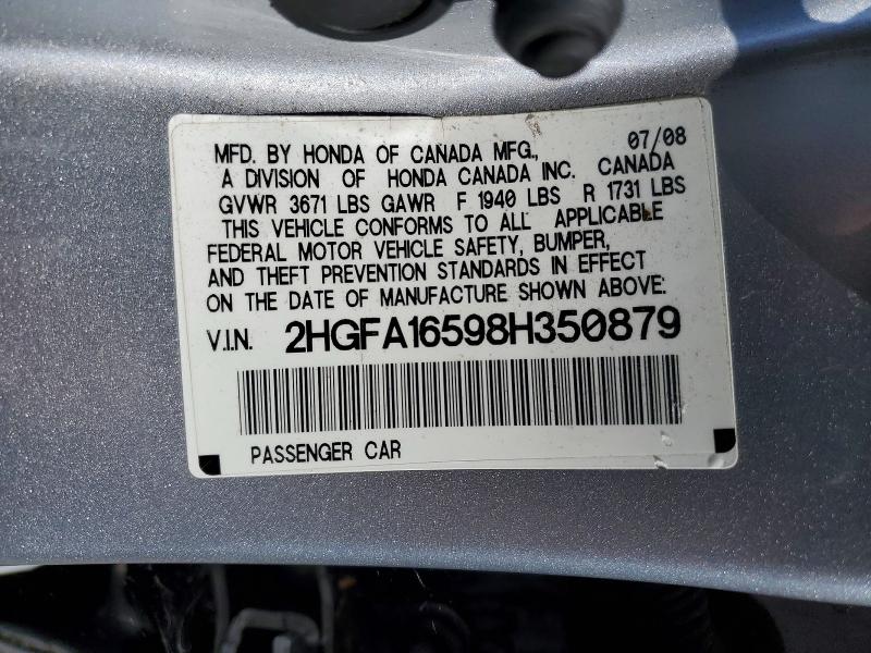 Aukcja sprzedaży 2008 Honda Civic, vin: 2HGFA16598H350879, numer aukcji: 60446386