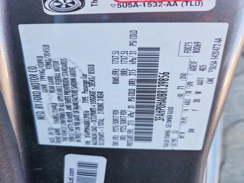 2011 Ford Fusion მანქანა იყიდება აუქციონზე, vin: 3FAHP0HA0BR139856, აუქციონის ნომერი: 63239086