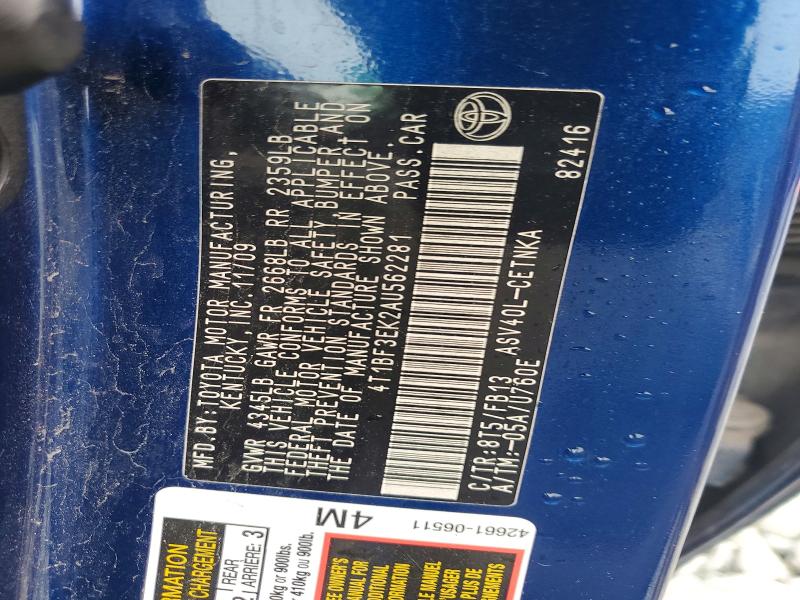 2010 Toyota Camry მანქანა იყიდება აუქციონზე, vin: 4T1BF3EK2AU562281, აუქციონის ნომერი: 62327836