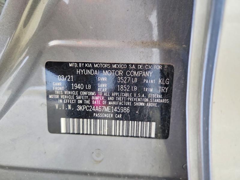 Продаж на аукціоні авто 2021 Hyundai Accent, vin: 3KPC24A67ME145986, номер лоту: 61851446