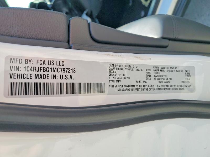59625586 :رقم المزاد ، 1C4RJFBG1MC797218 vin ، 2021 Jeep Grand Cherokee مزاد بيع