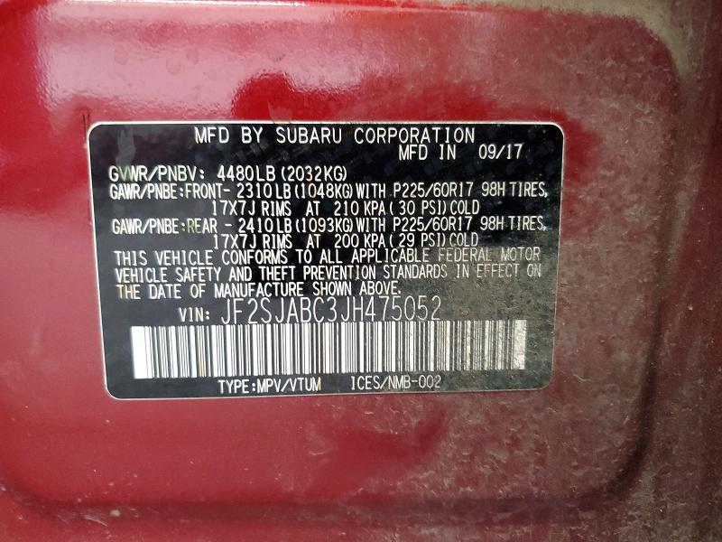 Aukcja sprzedaży 2018 Subaru Forester, vin: JF2SJABC3JH475052, numer aukcji: 61893506
