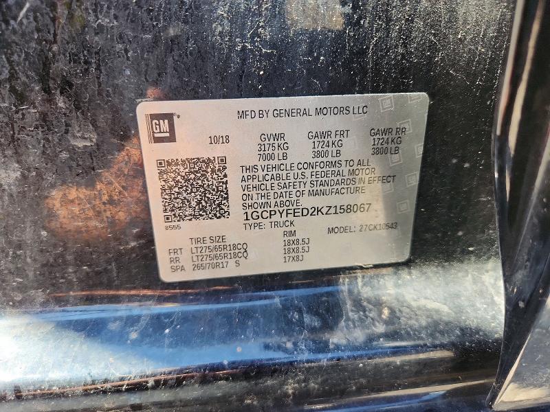 Aukcja sprzedaży 2019 Chevrolet Silverado, vin: 1GCPYFED2KZ158067, numer aukcji: 62332466