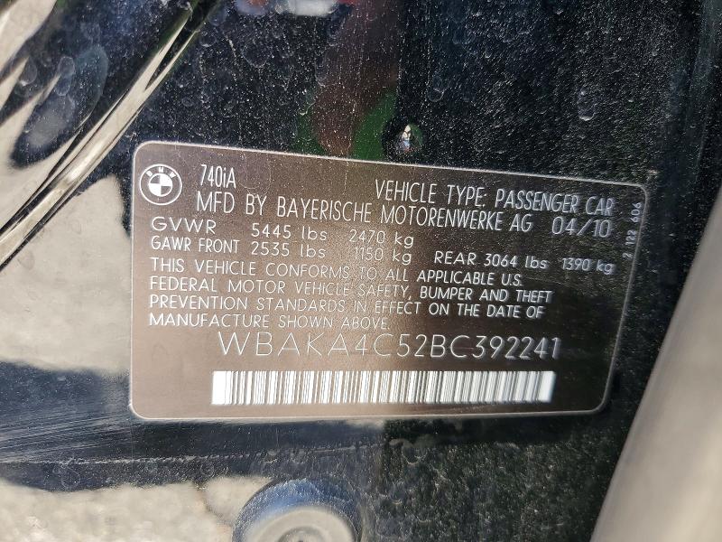 Auction sale of the 2011 Bmw 740, vin: WBAKA4C52BC392241, lot number: 60536516