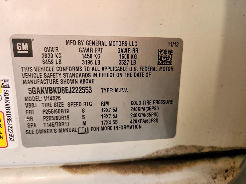 2014 Buick Enclave მანქანა იყიდება აუქციონზე, vin: 5GAKVBKD8EJ222553, აუქციონის ნომერი: 60447176