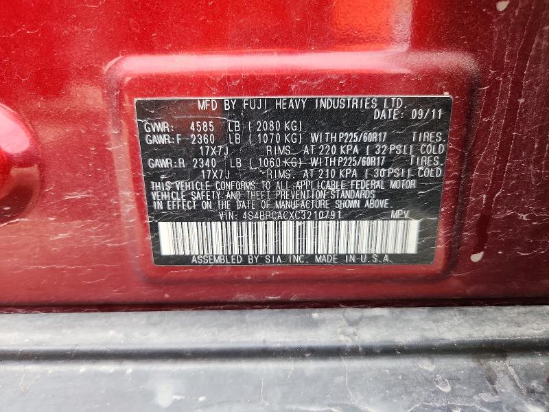 59694636 :رقم المزاد ، 4S4BRCACXC3210791 vin ، 2012 Subaru Outback مزاد بيع