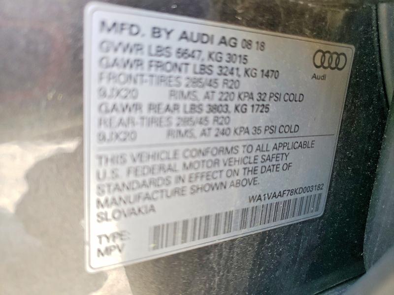 Aukcja sprzedaży 2019 Audi Q7, vin: WA1VAAF78KD003182, numer aukcji: 61803676