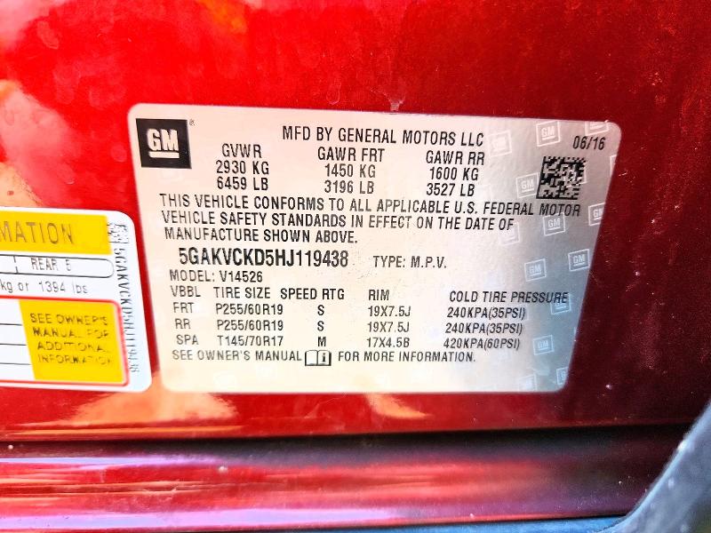 2017 Buick Enclave მანქანა იყიდება აუქციონზე, vin: 5GAKVCKD5HJ119438, აუქციონის ნომერი: 59588756