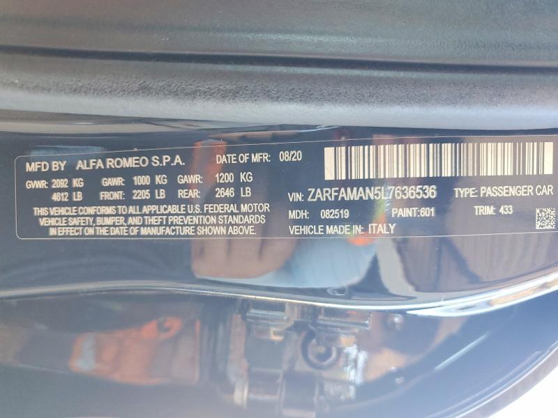 Продаж на аукціоні авто 2020 Alfa Romeo Giulia, vin: ZARFAMAN5L7636536, номер лоту: 59146556