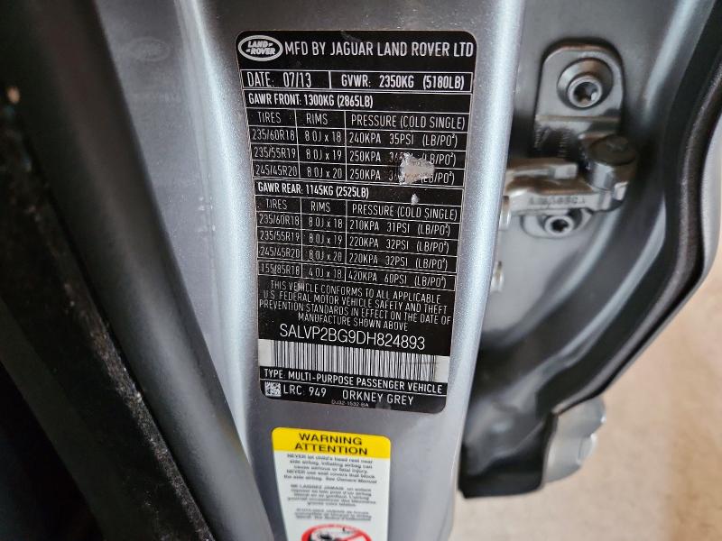 2013 Land Rover Range Rover Evoque მანქანა იყიდება აუქციონზე, vin: SALVP2BG9DH824893, აუქციონის ნომერი: 63551046