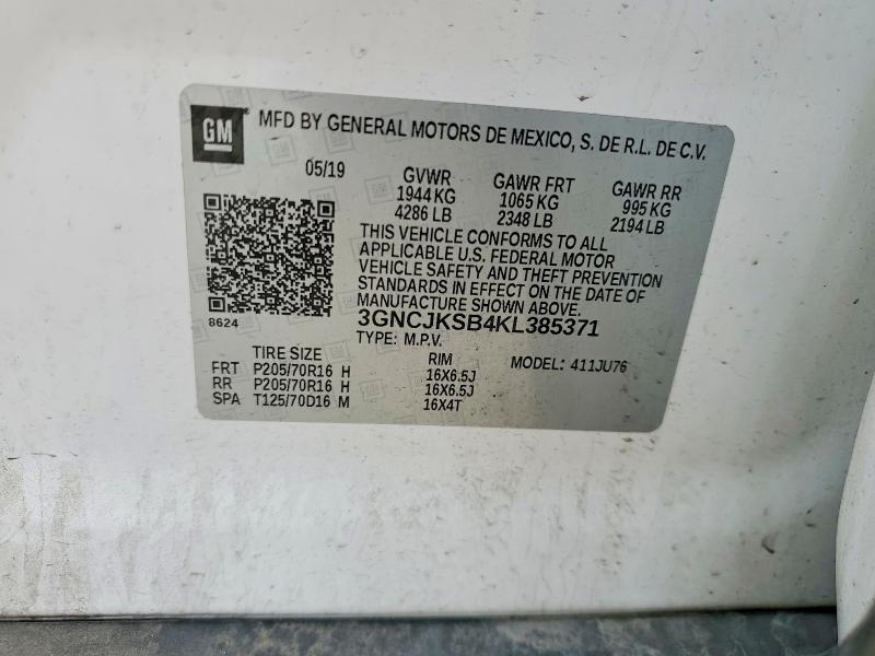 59570866 :رقم المزاد ، 3GNCJKSB4KL385371 vin ، 2019 Chevrolet Trax مزاد بيع