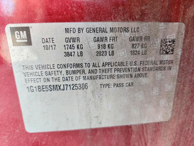 2018 Chevrolet Cruze მანქანა იყიდება აუქციონზე, vin: 1G1BE5SMXJ7125306, აუქციონის ნომერი: 62824736