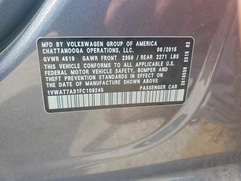 Aukcja sprzedaży 2015 Volkswagen Passat, vin: 1VWAT7A31FC109245, numer aukcji: 62095936
