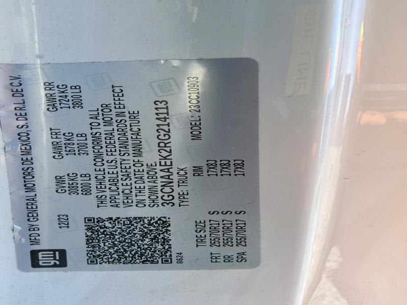2024 Chevrolet Silverado მანქანა იყიდება აუქციონზე, vin: 3GCNAAEK2RG214113, აუქციონის ნომერი: 62637706