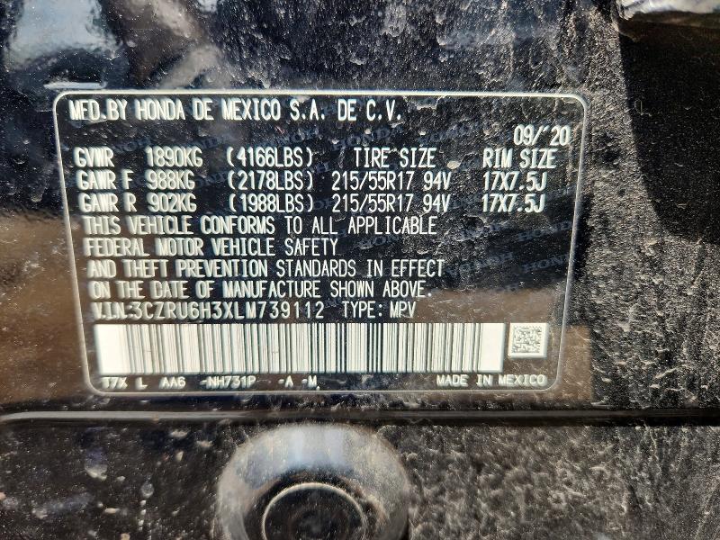 62514456 :رقم المزاد ، 3CZRU6H3XLM739112 vin ، 2020 Honda Hr-v مزاد بيع