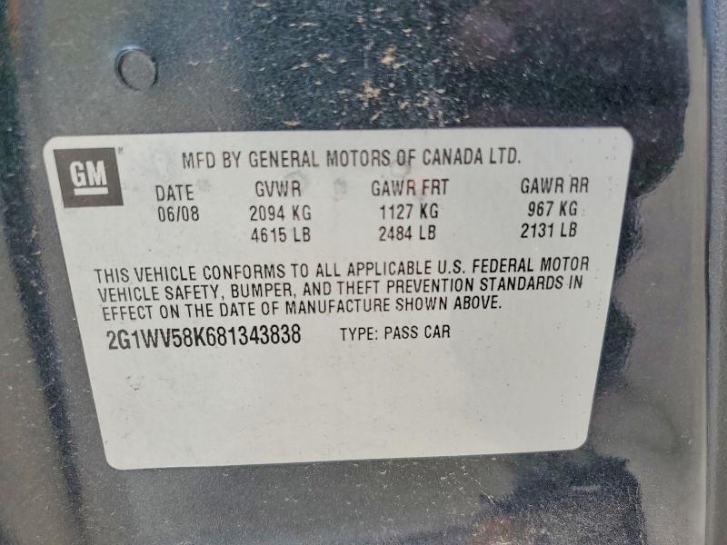 Продажа на аукционе авто 2008 Chevrolet Impala, vin: 2G1WV58K681343838, номер лота: 61715296