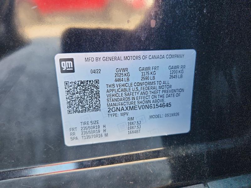 Aukcja sprzedaży 2022 Chevrolet Equinox, vin: 2GNAXMEV0N6154645, numer aukcji: 60044826
