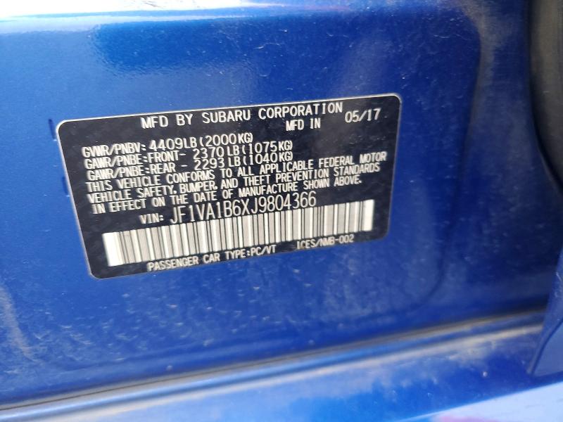 61595766 :رقم المزاد ، JF1VA1B6XJ9804366 vin ، 2018 Subaru Wrx مزاد بيع