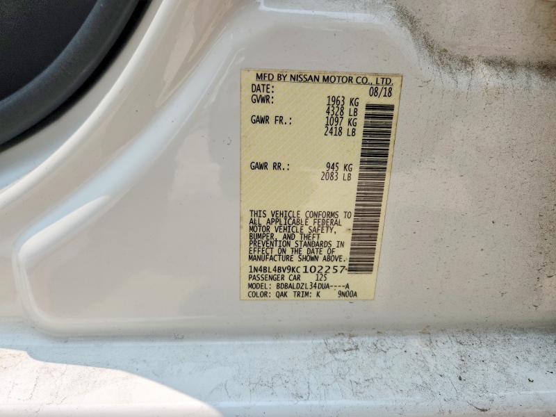 60378166 :رقم المزاد ، 1N4BL4BV9KC102257 vin ، 2019 Nissan Altima مزاد بيع