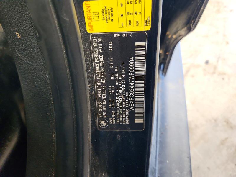 Продаж на аукціоні авто 2007 Bmw X3, vin: WBXPC93447WF09904, номер лоту: 60875456
