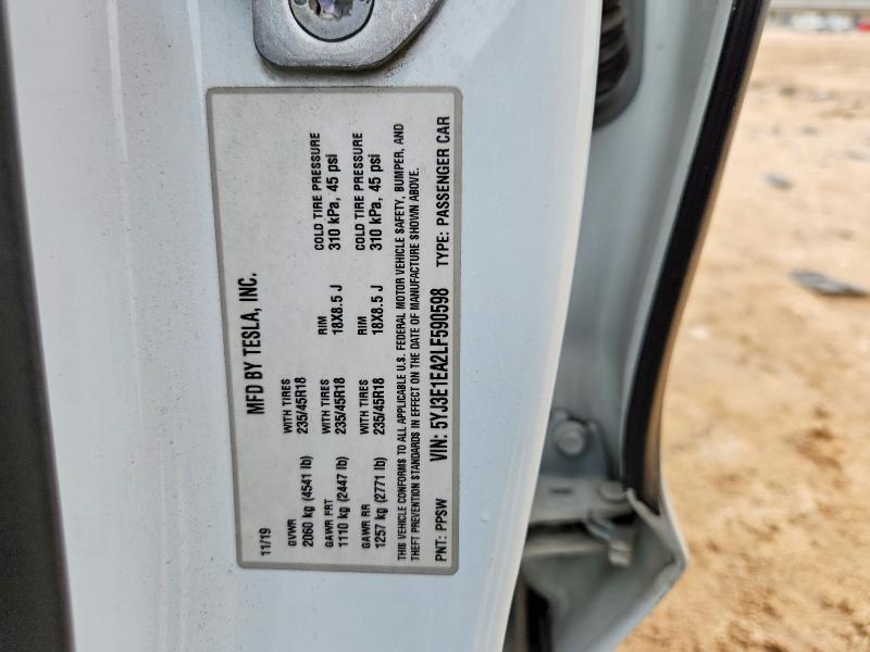 60550926 :رقم المزاد ، 5YJ3E1EA2LF590598 vin ، 2020 Tesla Model 3 مزاد بيع
