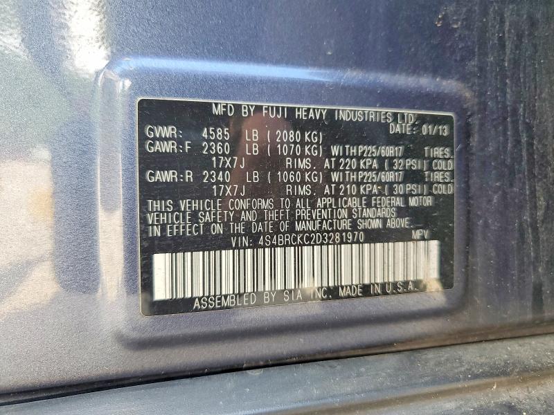 60976536 :رقم المزاد ، 4S4BRCKC2D3281970 vin ، 2013 Subaru Outback مزاد بيع
