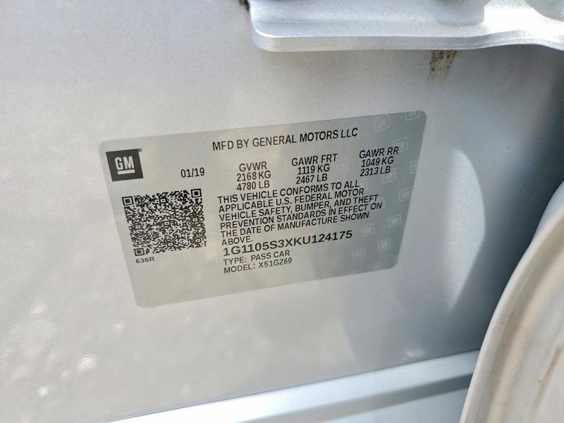 62232156 :رقم المزاد ، 1G1105S3XKU124175 vin ، 2019 Chevrolet Impala مزاد بيع