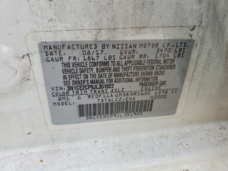 62844626 :رقم المزاد ، 3N1CE2CP9JL351922 vin ، 2018 Nissan Versa Note مزاد بيع