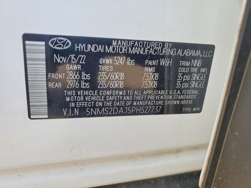 2023 Hyundai Santa Fe მანქანა იყიდება აუქციონზე, vin: 5NMS2DAJ5PH527737, აუქციონის ნომერი: 63329456