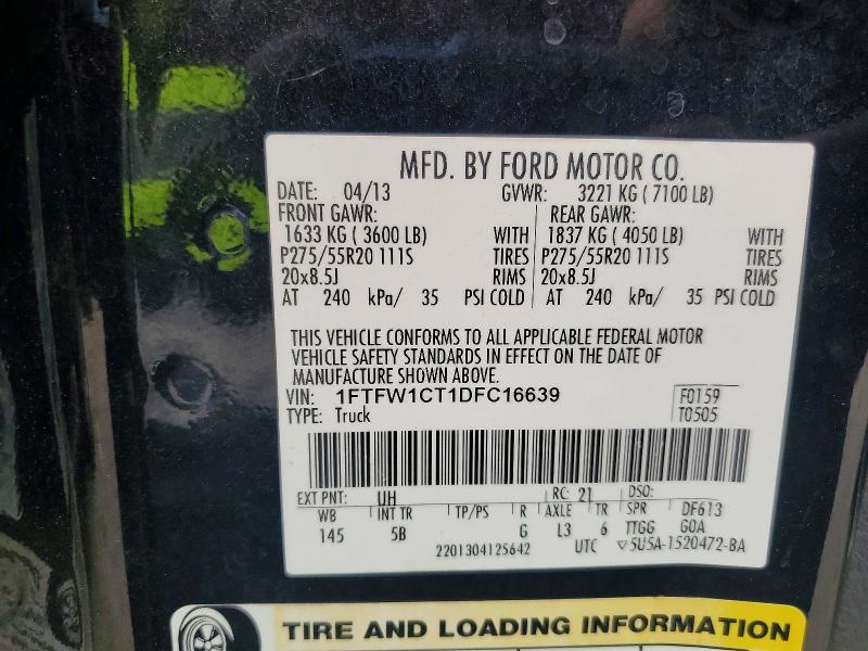 Продаж на аукціоні авто 2013 Ford F150, vin: 1FTFW1CT1DFC16639, номер лоту: 62003416
