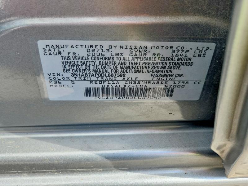 2013 Nissan Sentra მანქანა იყიდება აუქციონზე, vin: 3N1AB7AP0DL687592, აუქციონის ნომერი: 60664986