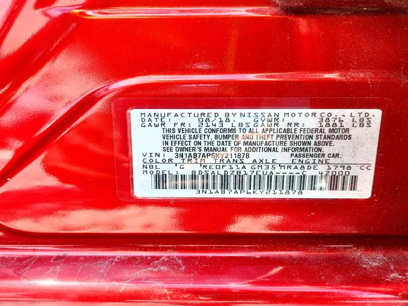 Продажа на аукционе авто 2019 Nissan Sentra, vin: 3N1AB7AP6KY211878, номер лота: 61008456