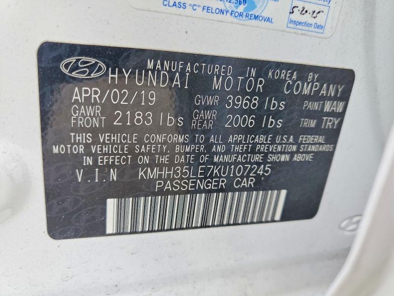 Продажа на аукционе авто 2019 Hyundai Elantra Gt, vin: KMHH35LE7KU107245, номер лота: 61220206