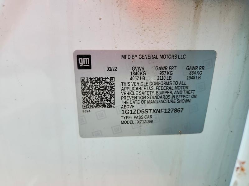 2022 Chevrolet Malibu მანქანა იყიდება აუქციონზე, vin: 1G1ZD5STXNF127867, აუქციონის ნომერი: 62660656