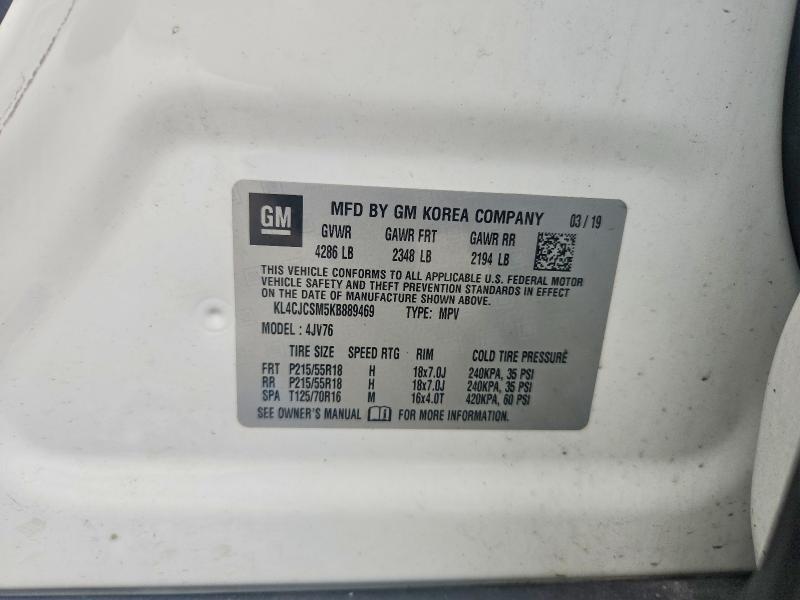 62280956 :رقم المزاد ، KL4CJCSM5KB889469 vin ، 2019 Buick Encore مزاد بيع