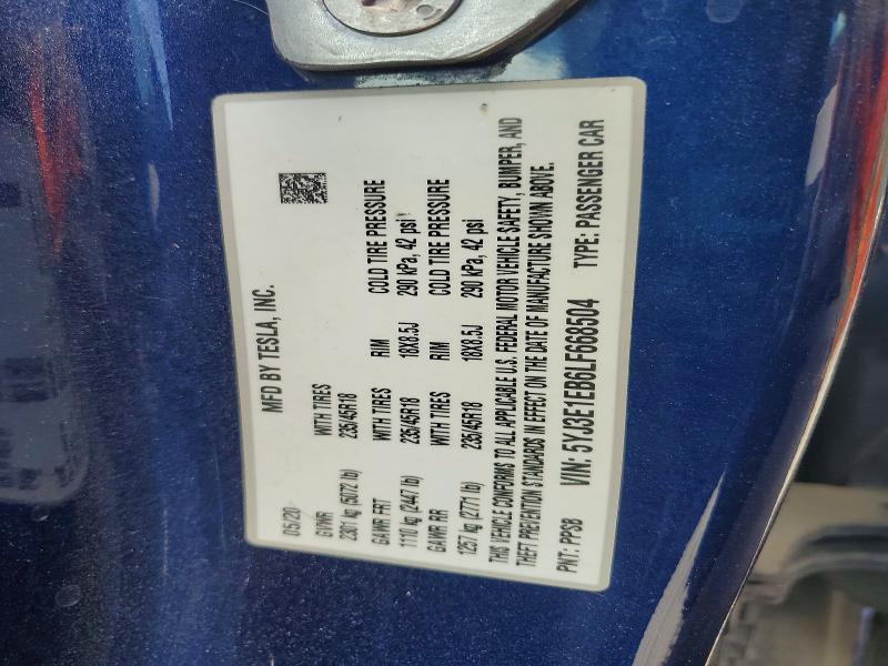 59899916 :رقم المزاد ، 5YJ3E1EB6LF668504 vin ، 2020 Tesla Model 3 مزاد بيع