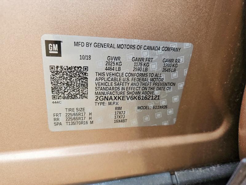 Продаж на аукціоні авто 2019 Chevrolet Equinox, vin: 2GNAXKEV6K6162121, номер лоту: 60093616