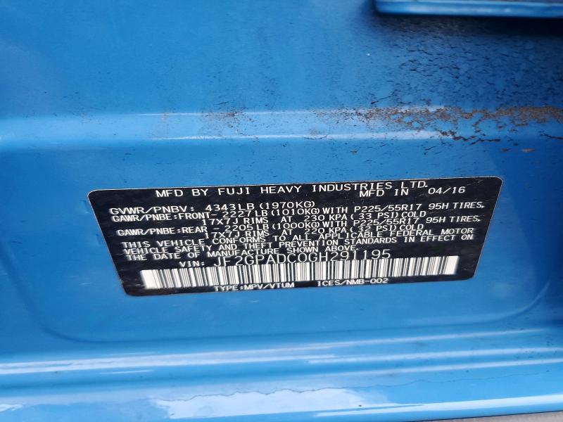 59993626 :رقم المزاد ، JF2GPADC0GH291195 vin ، 2016 Subaru Crosstrek مزاد بيع