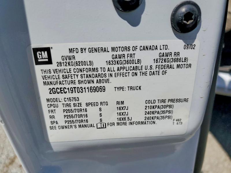 59395736 :رقم المزاد ، 2GCEC19T031169069 vin ، 2003 Chevrolet Silverado مزاد بيع