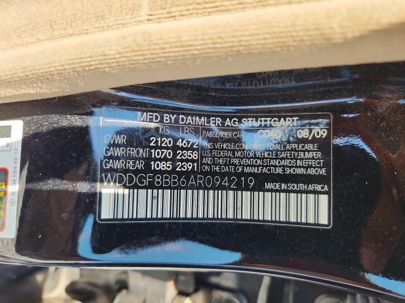 Aukcja sprzedaży 2010 Mercedes-benz C, vin: WDDGF8BB6AR094219, numer aukcji: 62486566