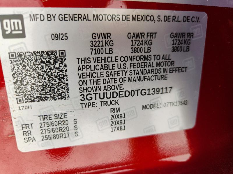 2026 Gmc Sierra მანქანა იყიდება აუქციონზე, vin: 3GTUUDED0TG139117, აუქციონის ნომერი: 59298766