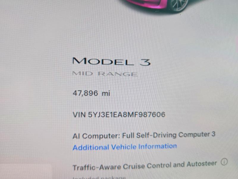 Продажа на аукционе авто 2021 Tesla Model 3, vin: 5YJ3E1EA8MF987606, номер лота: 59051016