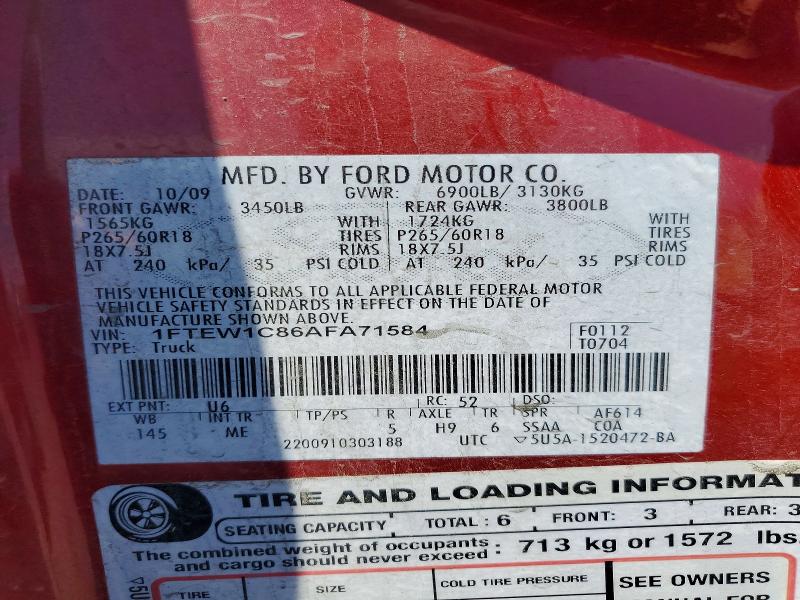 Продаж на аукціоні авто 2010 Ford F150, vin: 1FTEW1C86AFA71584, номер лоту: 61010616