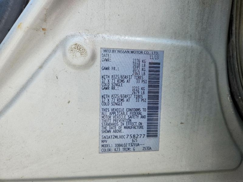 59820746 :رقم المزاد ، 5N1AT2MLXEC758277 vin ، 2014 Nissan Rogue مزاد بيع
