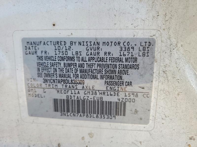 Продаж на аукціоні авто 2013 Nissan Versa, vin: 3N1CN7AP8DL835309, номер лоту: 62395806