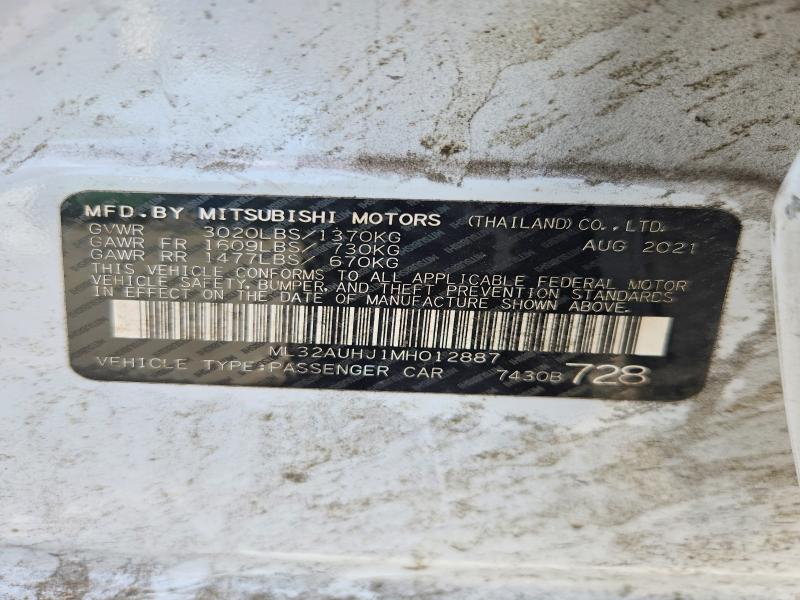 2021 Mitsubishi Mirage მანქანა იყიდება აუქციონზე, vin: ML32AUHJ1MH012887, აუქციონის ნომერი: 62644056