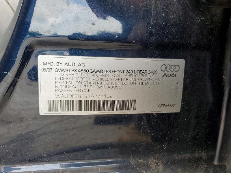 60429066 :رقم المزاد ، WAUDF78E87A277456 vin ، 2007 Audi A4 مزاد بيع